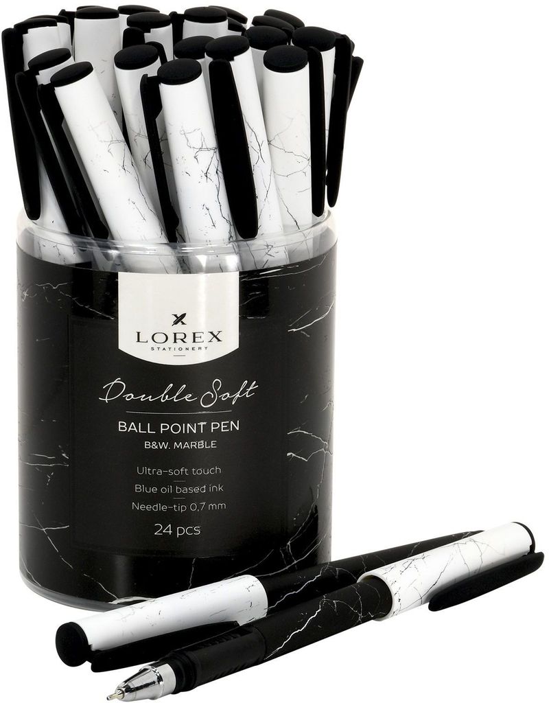 Ручка маслян. LOREX B&W.MARBLE Double Soft синий 0,7 мм  черно-бел. кругл. корп. ultra-soft touch, игольчат.наконечник \ LXOPDS-BW1