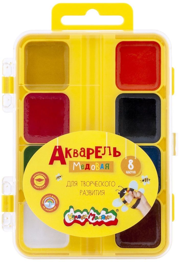 Акварель Каляка-Маляка 8 цв., медовая, без кист. пласт.уп. \ АМККМ08 Фарм