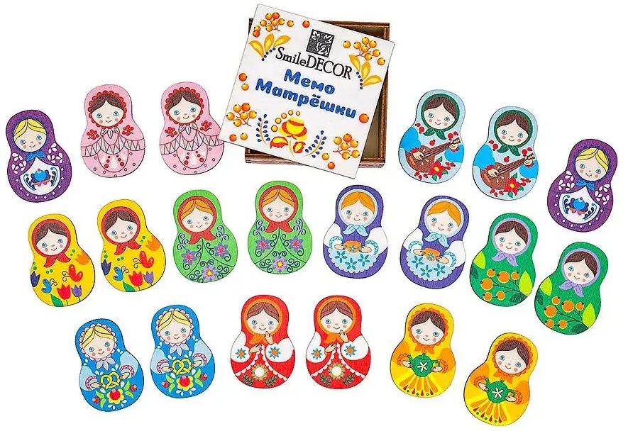 Настольная игра МЕМО "Матрешки", фанера \ П2106 Smile Decor, РОССИЯ