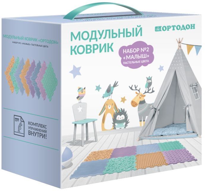 Коврик массажный модульный «Малыш» набор №2 пастель (камешки-2шт,трава-2шт,шипы-2шт,шишки-2шт.) МЯГКИЙ \ ОРТОДОН Россия