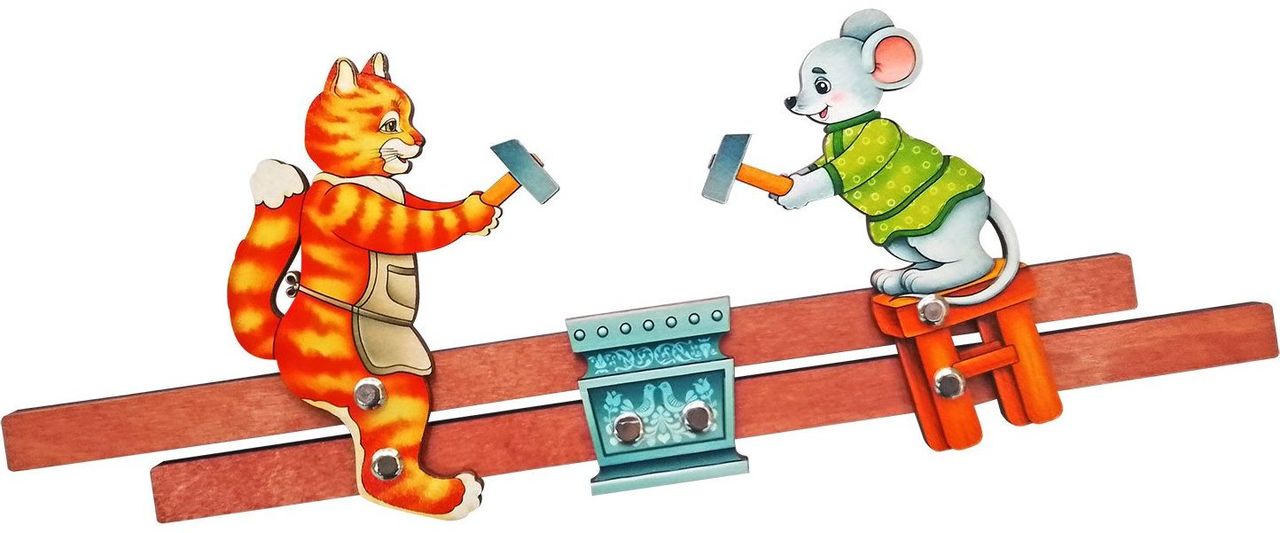 Игрушка богородская Кузнецы: Кот и Мышь (окрашен.) \ РНИ Р-8765\45