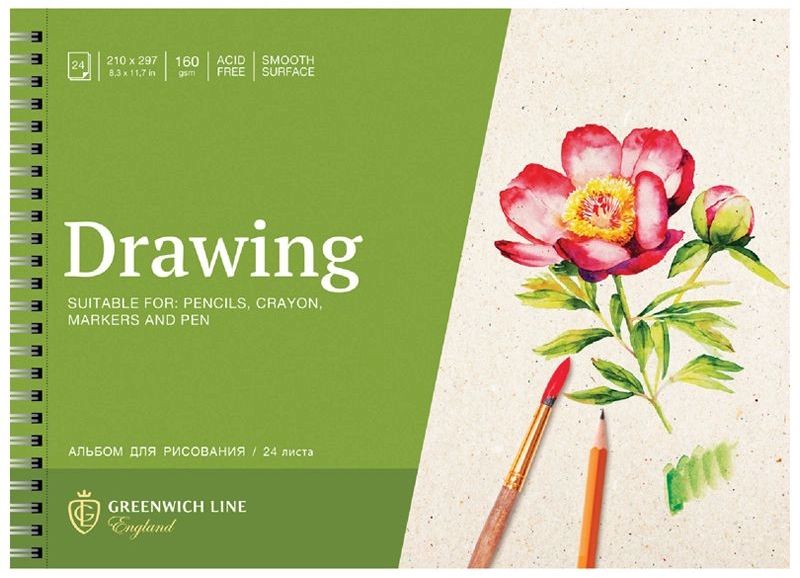Альбом для рисования 24л., А4, на гребне "Botanical. Peony", 160г/м2, глянц. лам., перфорация на отрыв \ PS24c-36881 Greenwich line