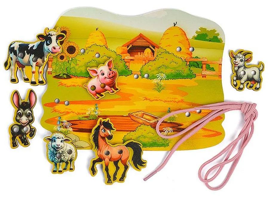 Шнуровка "Животные на ферме" (дерево) \ 8901 НИ