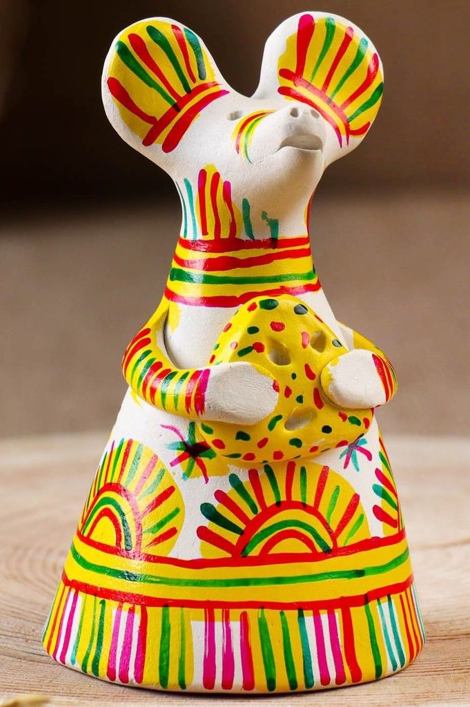 Филимоновская игрушка колокольчик "Мышь" 11см \ Россия