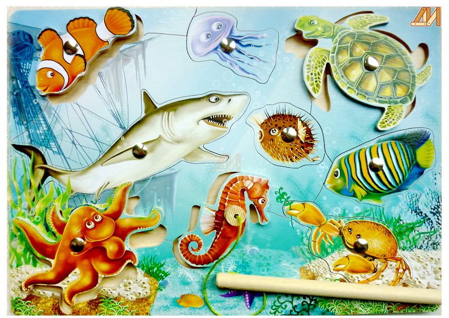 Пазл "Море" магнитики (рыбалка) деревян. \ ДИ300 Динни