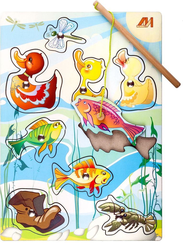 Пазл "На пруду" магнитики (рыбалка) деревян. \ ДИ305 Динни