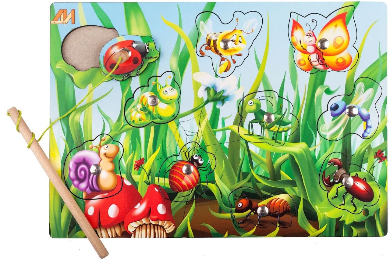 Пазл "Полянка" магнитики (рыбалка) деревян. \ ДИ304 Динни