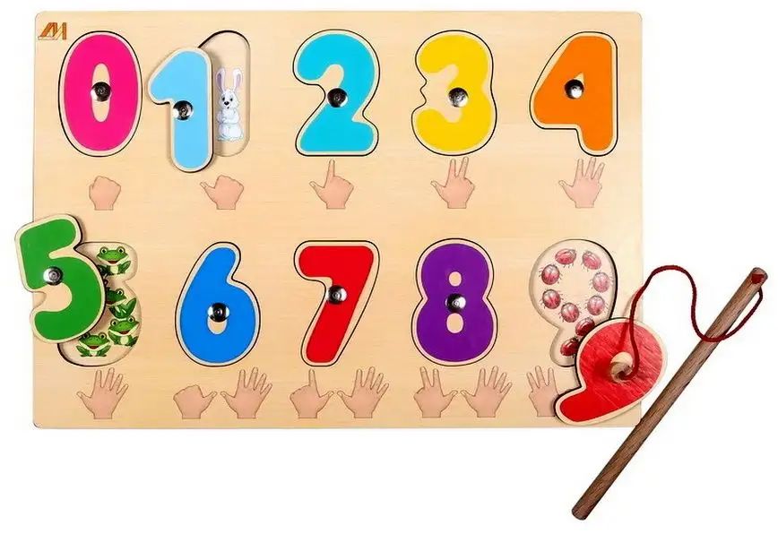 Пазл "Цифры" магнитики с подслоем (рыбалка) деревян. \ ДИ314 Динни