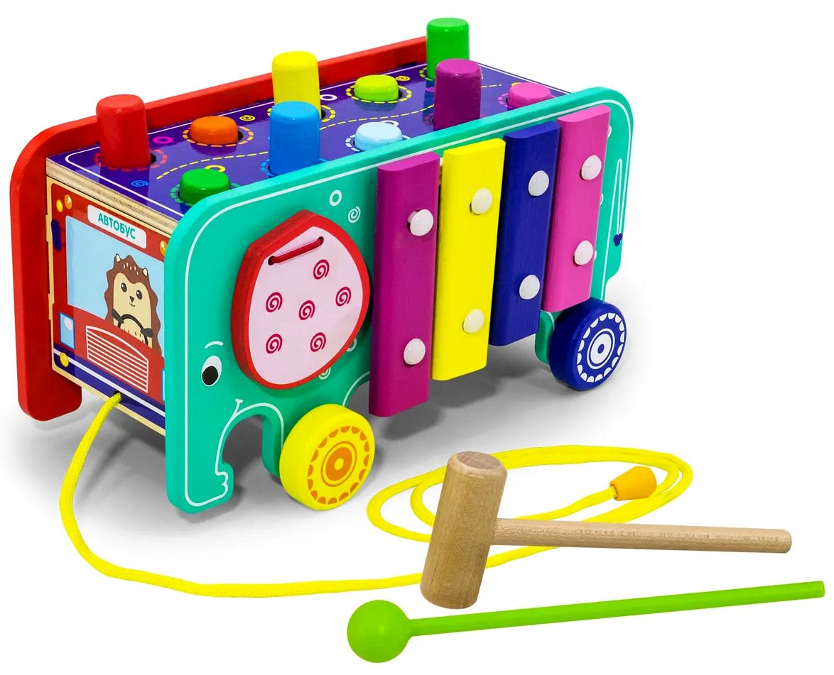 Развивающая игра "Стучалка слоник" (стучалка, ксилофон, часики, шестеренки) в коробке \ СТ09 Алатойс, Россия
