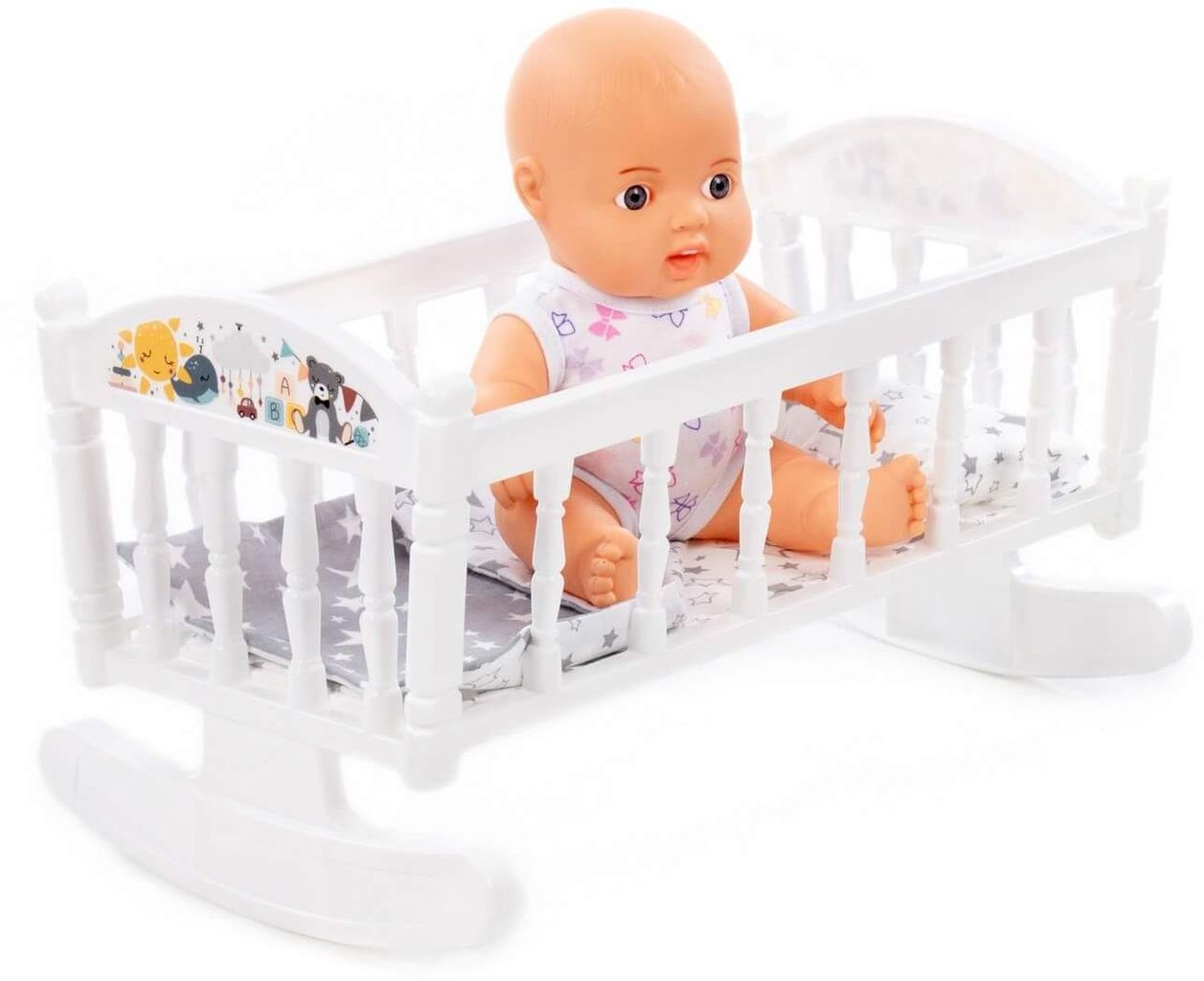 Пупс Славный (24 см) + кроватка-качалка №4 (8 эл.) в пакете \ 64070 Полесье