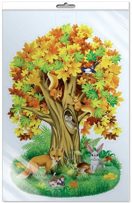 Плакат вырубной Клен осенний со зверятами (А2) двухсторонний в инд. пакете \ Сфера *ФБ-16267