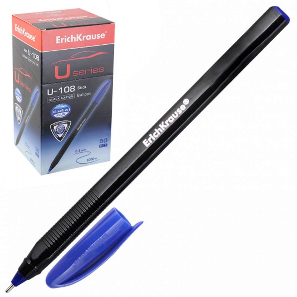 Ручка шариковая U-108 Stick Black Edition "Ultra Glide" 1мм, синяя, непрозрач.корпус \ 46777 Erich Krause