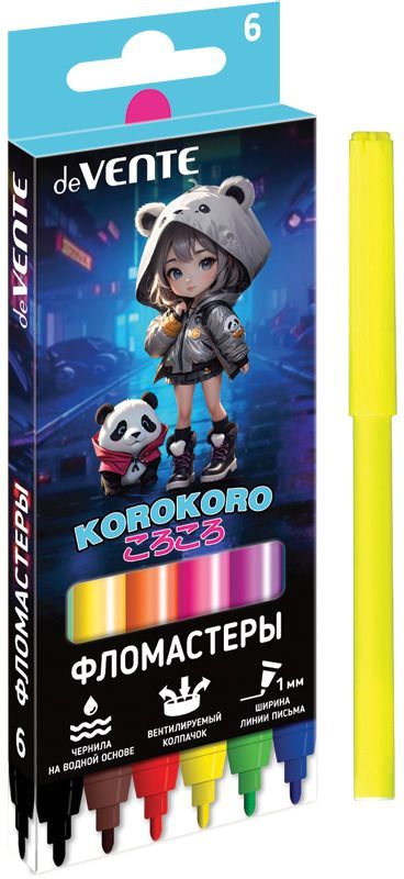 Фломастеры 06цв. "Korokoro" вентил.колпачок \ 5080530 deVENTE