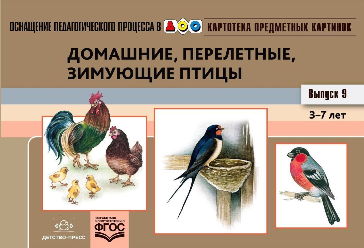 Картотека предметных картинок  9. Домашние, перелетные, зимующие птицы. 3-7 лет. Нищева Н.В. (20,5*14 см) ФГОС \ Детство